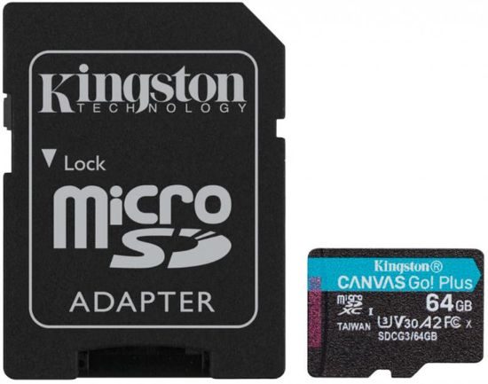  Зображення Карта пам'яті Kingston microSD   64GB C10 UHS-I U3 A2 R170/W70MB/s + SD 